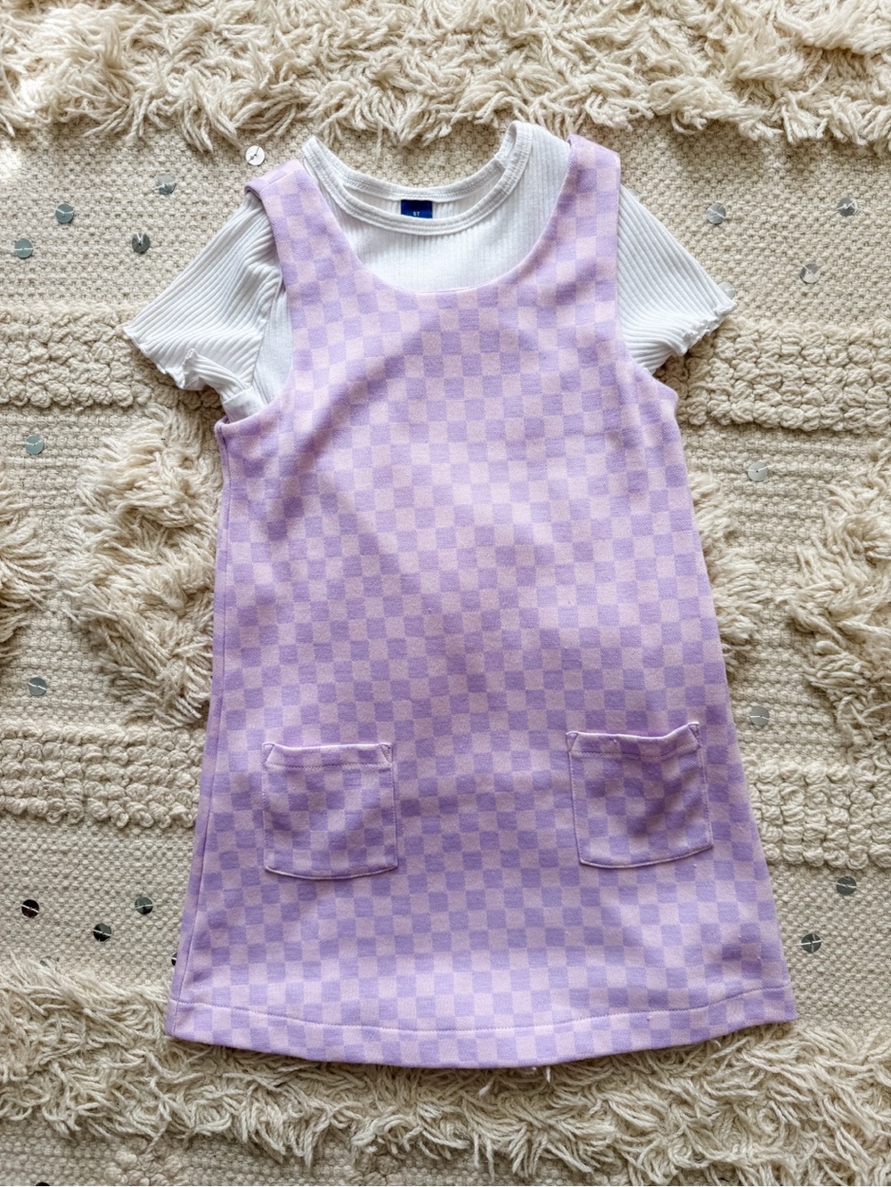 Old Navy Lavender & Pink Checkerboard Pinafore Dress